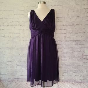Adrianna Papell Deep Purple V-Neck Chiffon Cocktail Dress